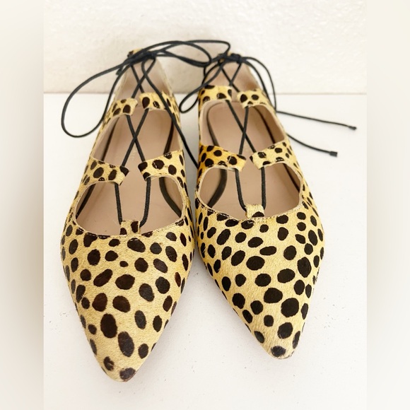 Loeffler Randall Ambra lace-up pointed toe flats leopard print calf hair 8.5 - Picture 4 of 10